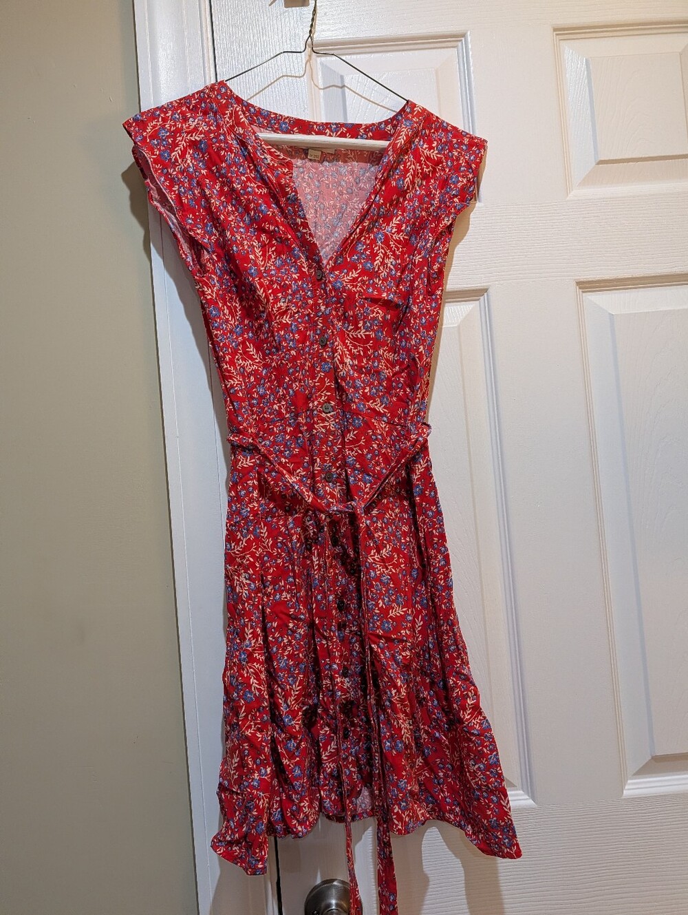 LOFT Red Flower Print Dress 2 Petite